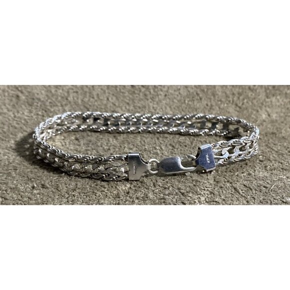 Italian .925 Silver Fancy Rope & Figaro Chain Bracelet 7" Vintage 10.9g - Picture 8 of 9